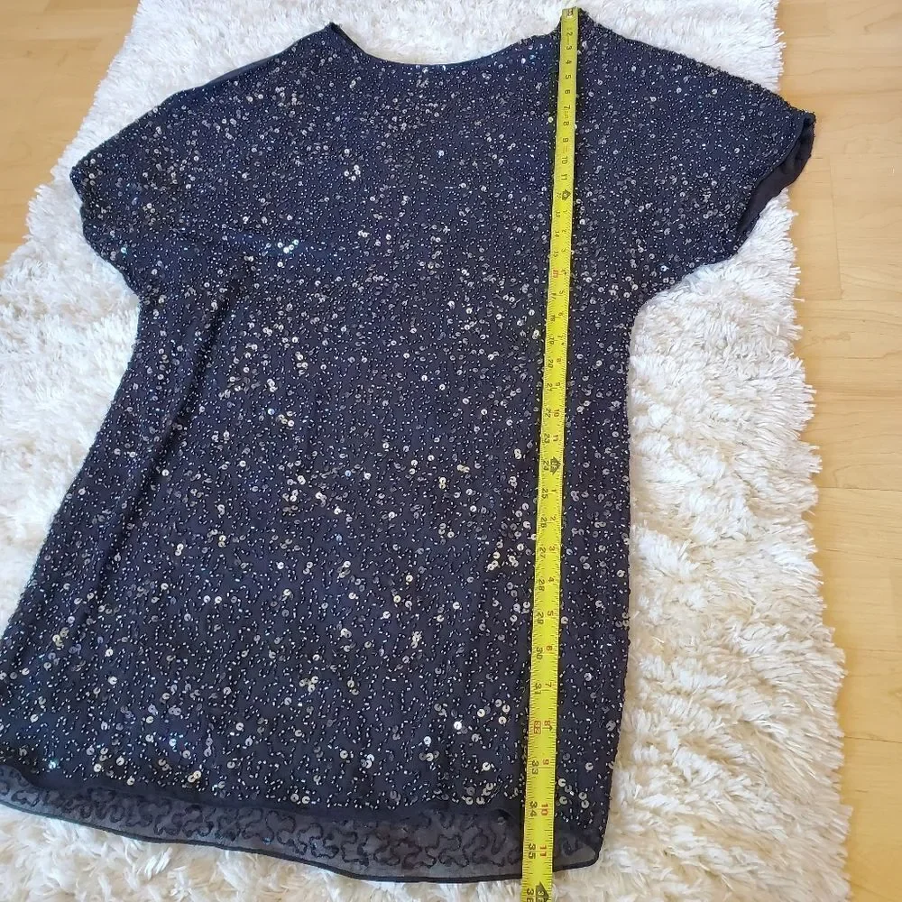 Aidan Mattox Cold Shoulder Sequin Dress Size 6 Black Party New Year's 100% Silk